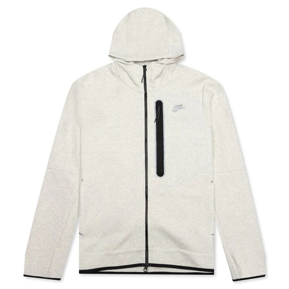 NIKE SPORTSWEAR TECH FLEECE FULL-ZIP HOODIE - WHITE/HEATHER/OATMEAL